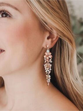 NWT Ever Faith Rhinestone Rose Gold Crystal Floral Drop Earrings